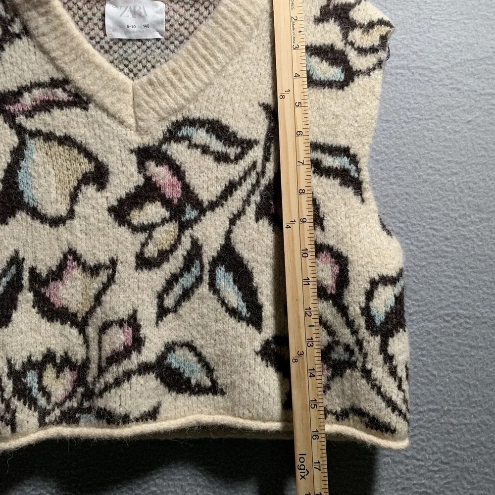 Zara Girls Sweater Vest Size 9/10 Pastel Floral Soft Cozy Layering Vest - Picture 3 of 8
